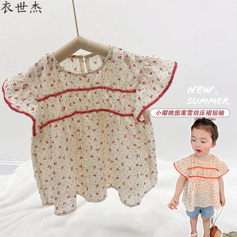 Girls chiffon doll shirt summer 2021 new little girl pleated cherry pattern children's short-sleeved shirt
Girls chiffon doll shirt summer 2021 new little girl pleated cherry pattern children's short-sleeved shirt