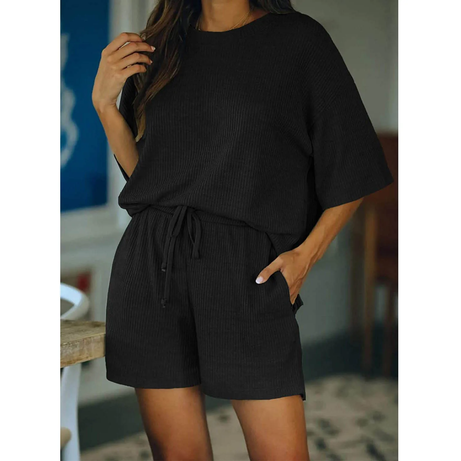 Mandylandy Summer Half Sleeve O-Neck Top + Lace-up High Waist Straight Shorts Suit Women's Casual Solid Color Loose Outfit
Mandylandy Summer Half Sleeve O-Neck Top + Lace-up High Waist Straight Shorts Suit Women's Casual Solid Color Loose Outfit