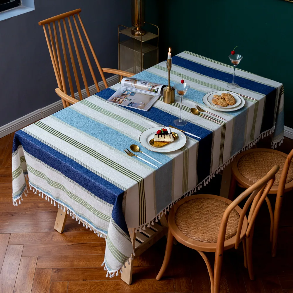 Home decor Cotton linen embroidery Color stripe macrame tassel rectangular Tablecloth kitchen dining Table colth Cover washable 
Home decor Cotton linen embroidery Color stripe macrame tassel rectangular Tablecloth kitchen dining Table colth Cover washable