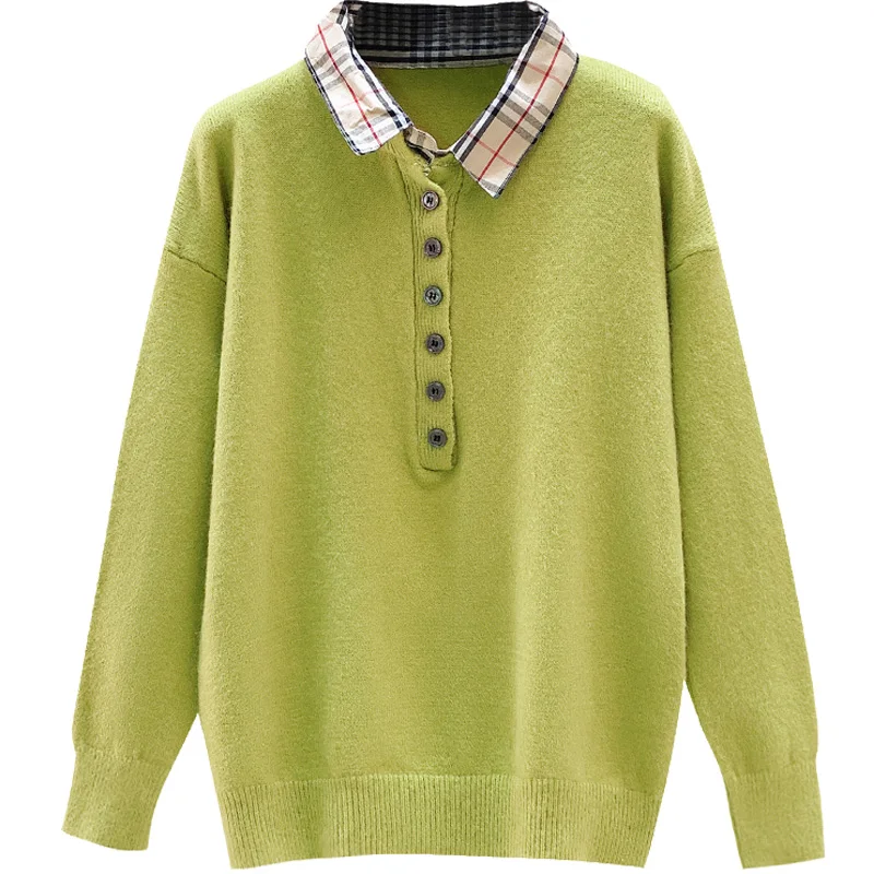 2020 Spring Sweater and Pullovers Turn Down Collar OFF Neck loose Jumpers long Sleeve Korean Fashion | Женская одежда