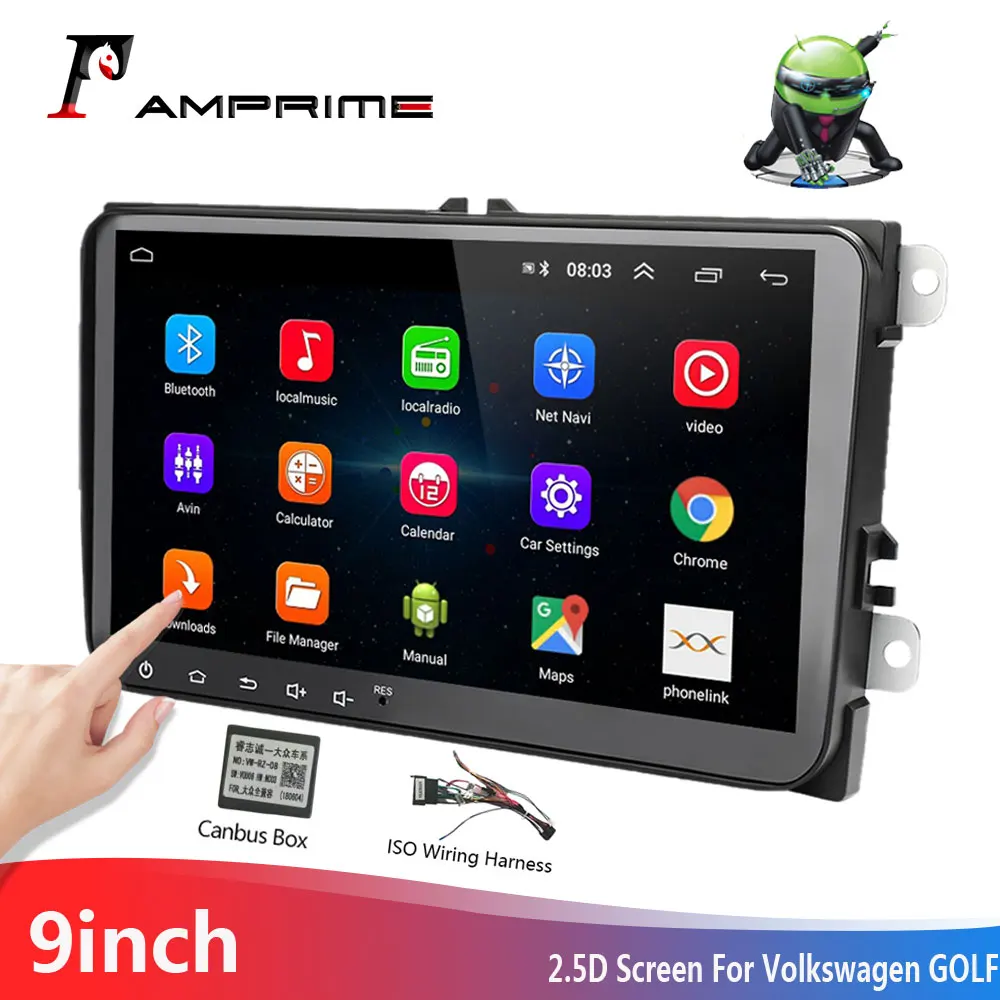 Автомагнитола AMPrime с GPS навигацией на Android 2din для Volkswagen Skoda Golf 5/6 POLO PASSAT B5 B6