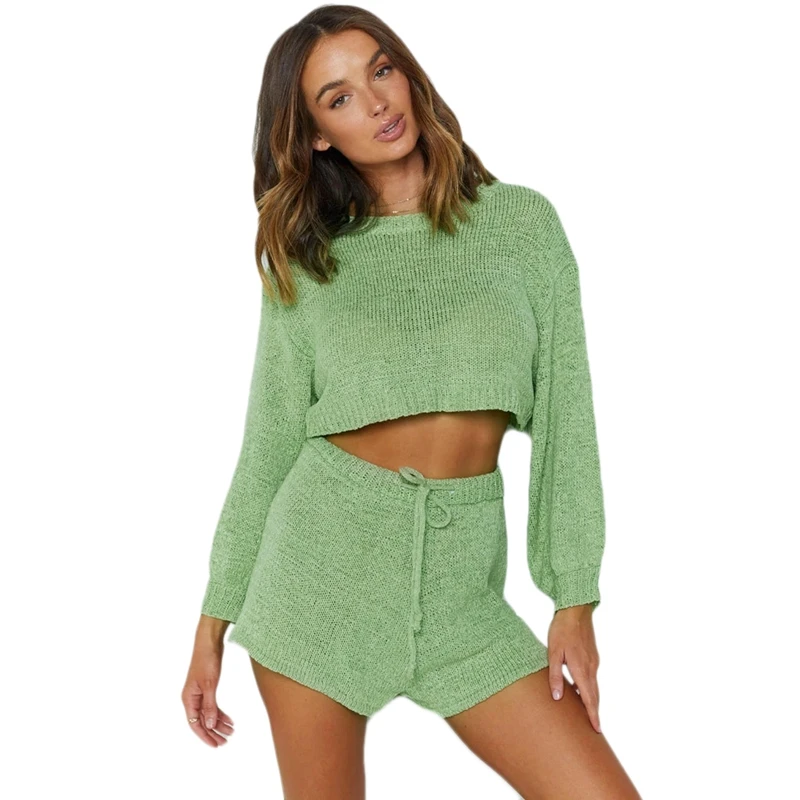Sweater Two Piece Set Knitted Long Sleeves Crop Tops Bodycon Shorts Suit Sexy 2 Piece Set Women Outfits Green L
Sweater Two Piece Set Knitted Long Sleeves Crop Tops Bodycon Shorts Suit Sexy 2 Piece Set Women Outfits Green L