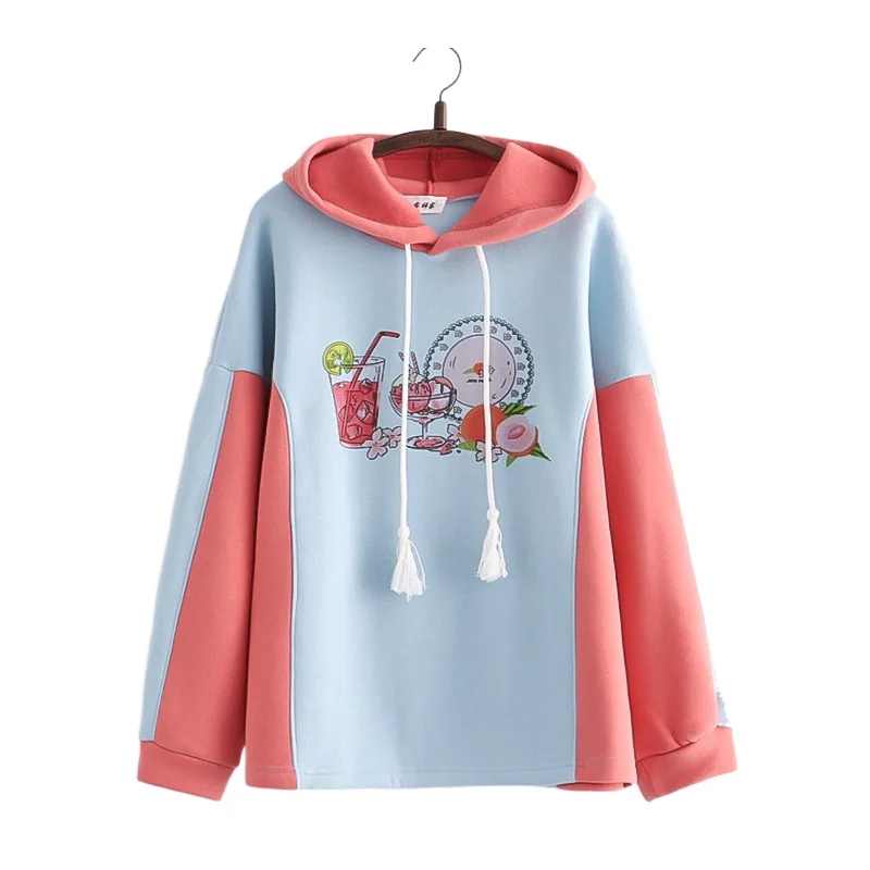 Флисовые толстовки для женщин, милые толстовки с капюшоном и принтом в стиле Харадзюку, милые пуловеры в стиле пэчворк, зима 2021 
Флисовые толстовки для женщин, милые толстовки с капюшоном и принтом в стиле Харадзюку, милые пуловеры в стиле пэчворк, зима 2021