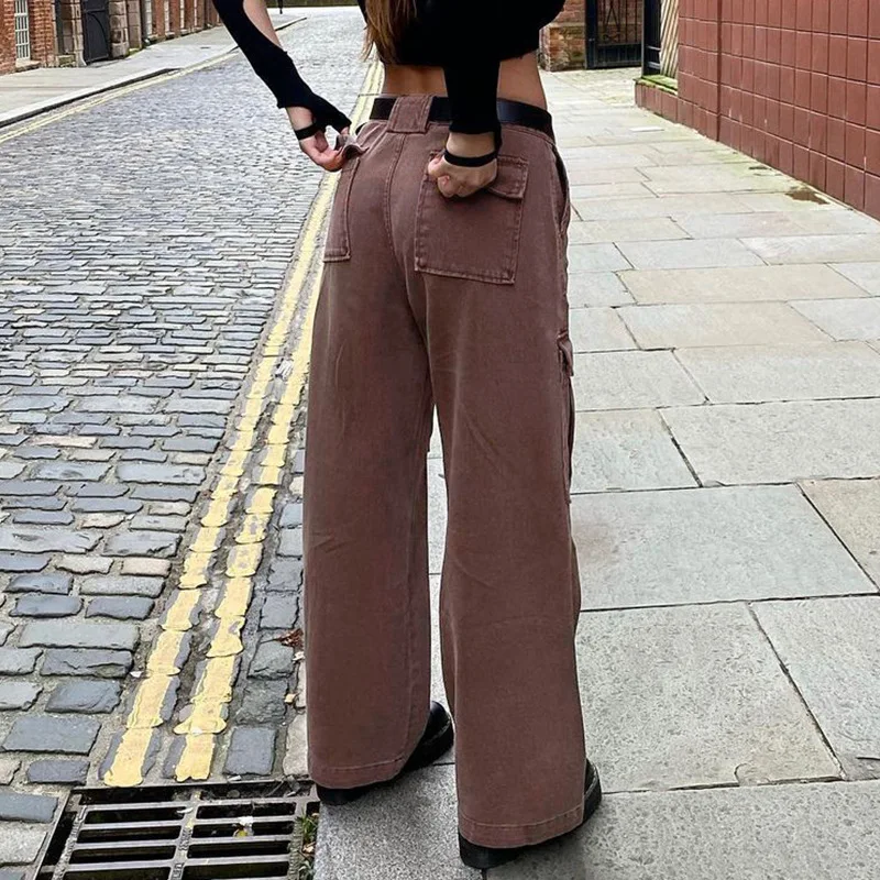 Brown Vintage Baggy Jeans Women 90s Streetwear Pockets Wide Leg Cargo Pants Y2K High Waist Straight Denim Trousers 2021
Brown Vintage Baggy Jeans Women 90s Streetwear Pockets Wide Leg Cargo Pants Y2K High Waist Straight Denim Trousers 2021