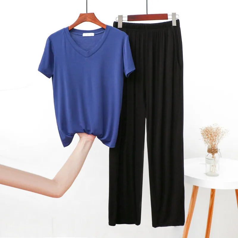 Modal Home Clothes Ladies Thin Spring Summer Pajamas Set Casual Loose Plus Size Trousers V Neck Suit Short Sleeve Pyjamas Women
Modal Home Clothes Ladies Thin Spring Summer Pajamas Set Casual Loose Plus Size Trousers V Neck Suit Short Sleeve Pyjamas Women
