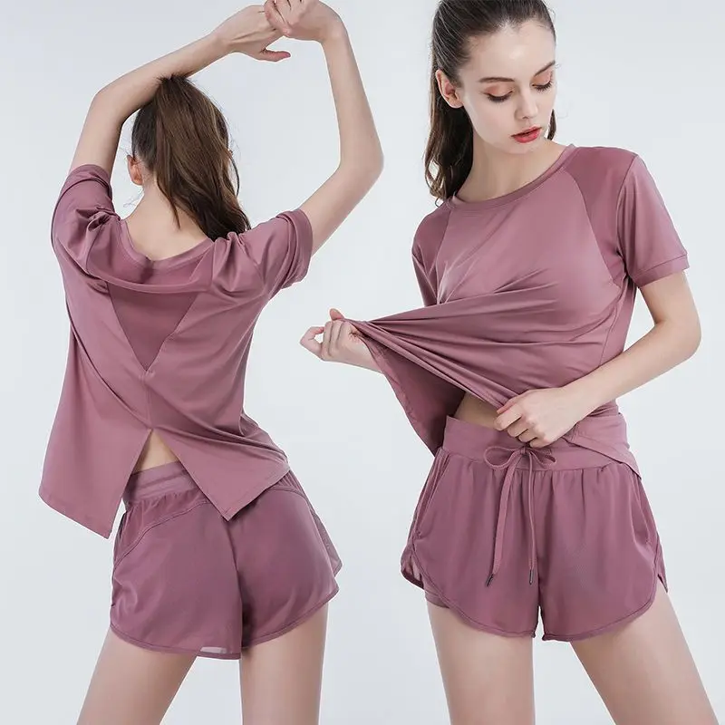 Summer Women's Yoga Clothes Suit Loose Thin Net Splicing Quick-Drying Short-Sleeved T-Shirt Pocket Shorts Running Sports Fitness
Summer Women's Yoga Clothes Suit Loose Thin Net Splicing Quick-Drying Short-Sleeved T-Shirt Pocket Shorts Running Sports Fitness
