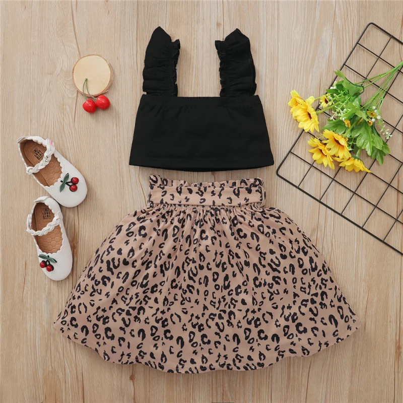 Baby Toddler Girl Summer Outfit Sets, Solid Color Ruffle Spaghetti Straps Tank Top + High Waist Leopard Skirt 2 Piece Suits
Baby Toddler Girl Summer Outfit Sets, Solid Color Ruffle Spaghetti Straps Tank Top + High Waist Leopard Skirt 2 Piece Suits