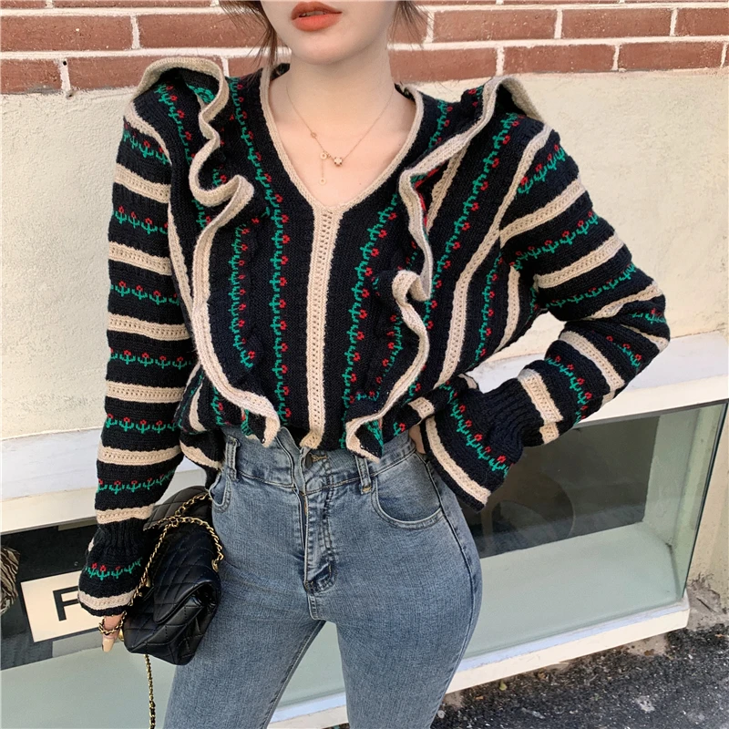 retro chic ruffles patchwork women's sweater elegant loose oversize lazy style spring sweater 2021 new tops for ladies
retro chic ruffles patchwork women's sweater elegant loose oversize lazy style spring sweater 2021 new tops for ladies