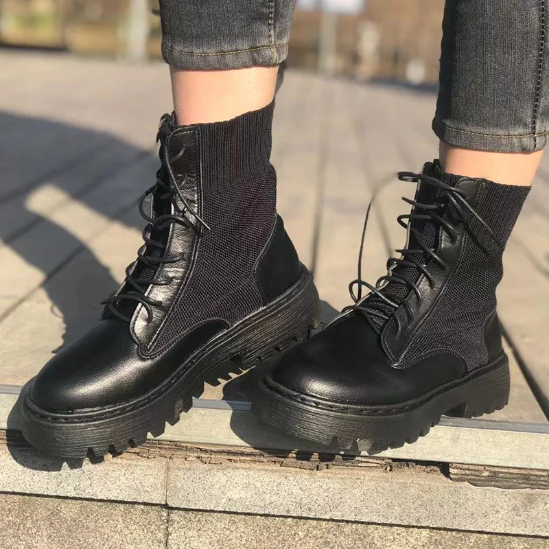 Lace-up Combat Boots Thick-heeled Leather Platform Ankle Boots Gothic Socks Platform Single Boots Mid-tube Women’s Boots
Lace-up Combat Boots Thick-heeled Leather Platform Ankle Boots Gothic Socks Platform Single Boots Mid-tube Women’s Boots