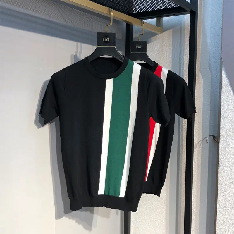 2020 Summer New Men's Round Neck T-shirt Color Matching Stripe Ice Silk Knitwear Korean Slim Youth Fashion Top
2020 Summer New Men's Round Neck T-shirt Color Matching Stripe Ice Silk Knitwear Korean Slim Youth Fashion Top