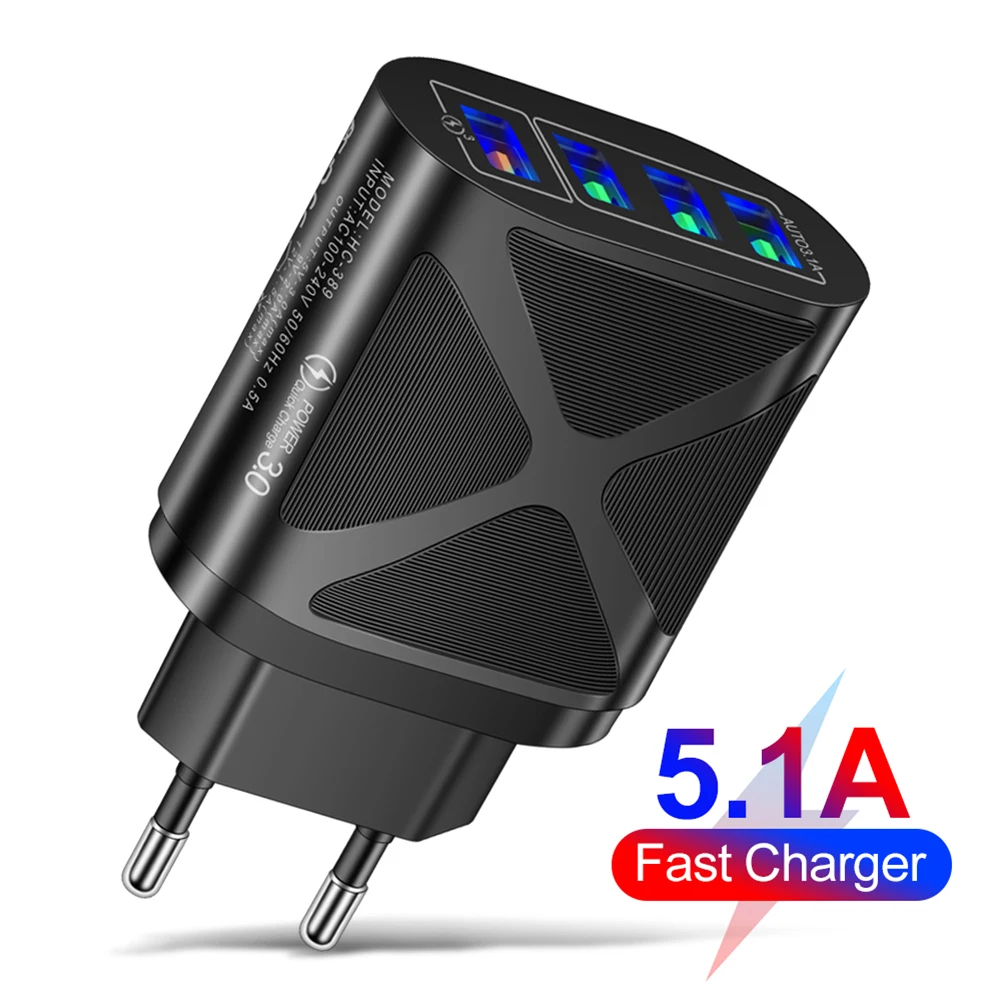 Зарядное устройство с 4 USB-портами быстрая зарядка 3 0 Для iPhone 12 Pro Max Xiaomi Samsung Tablet