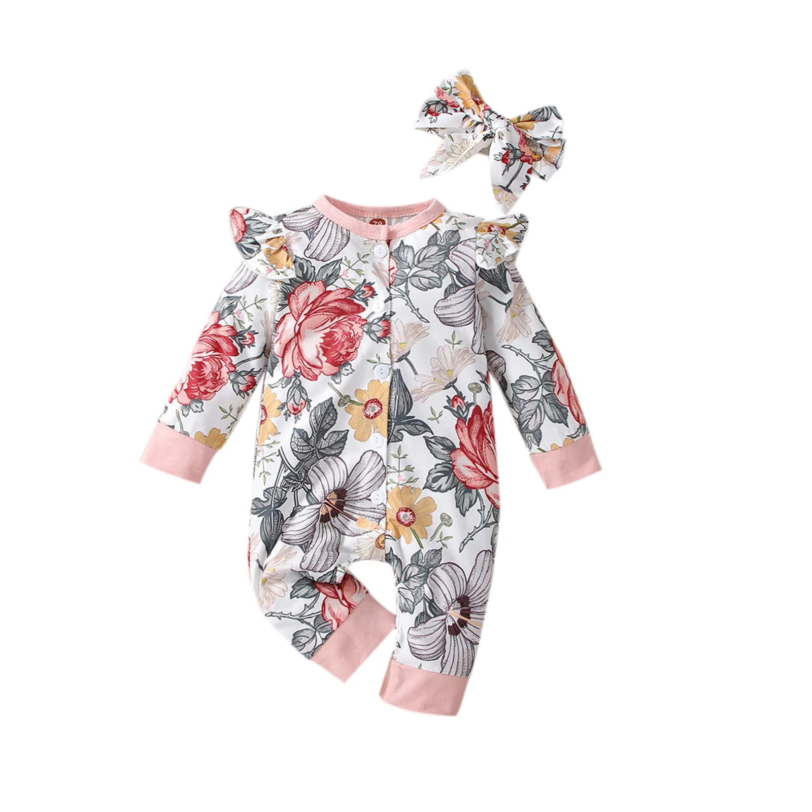 Baby’s Casual Long Sleeve Jumpsuit Fashion Girl Print Round Neck Button down Long Romper with Headband/Hat
Baby’s Casual Long Sleeve Jumpsuit Fashion Girl Print Round Neck Button down Long Romper with Headband/Hat