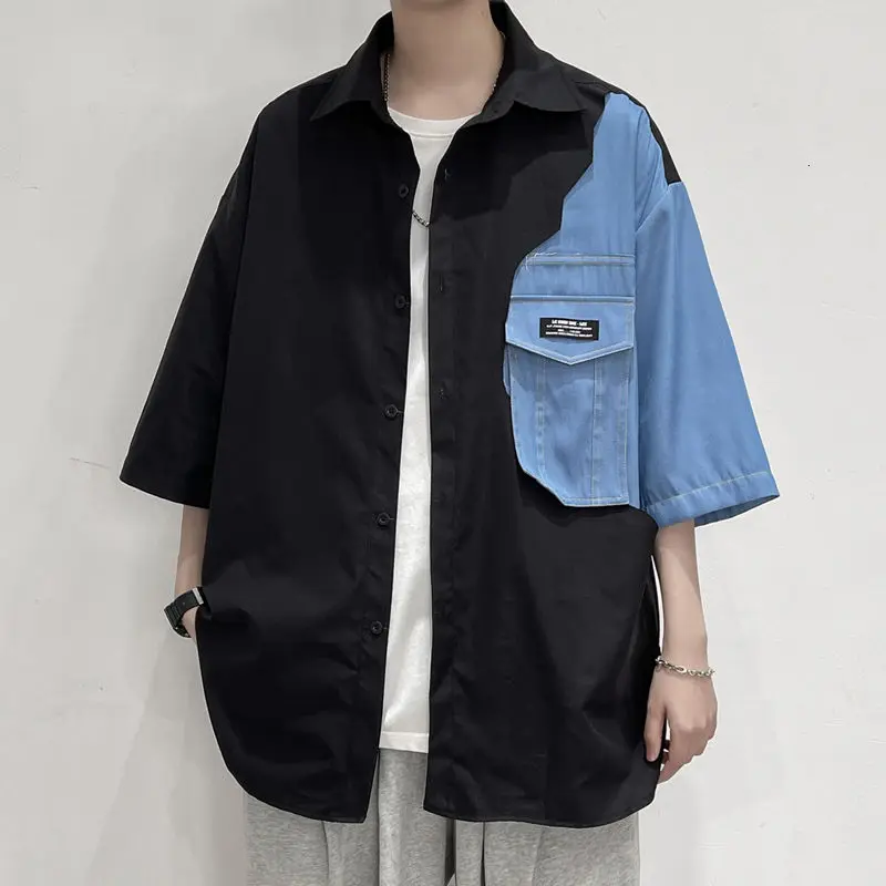 2021 Summer Men's Splicing Cloth Handsome Short Sleeve Shirt Streetwear French Cuff Mens Fashion Shirts Camisa Masculina M-5XL
2021 Summer Men's Splicing Cloth Handsome Short Sleeve Shirt Streetwear French Cuff Mens Fashion Shirts Camisa Masculina M-5XL