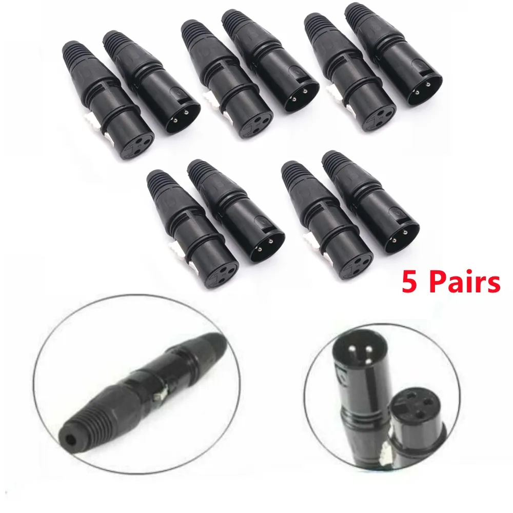 10 Pcs XLR 3 Pin 5 Male 5 Female High Quality Microphone Cable Plug End Connector Mic Audio Cables Plug Connectors Accessories
10 Pcs XLR 3 Pin 5 Male 5 Female High Quality Microphone Cable Plug End Connector Mic Audio Cables Plug Connectors Accessories