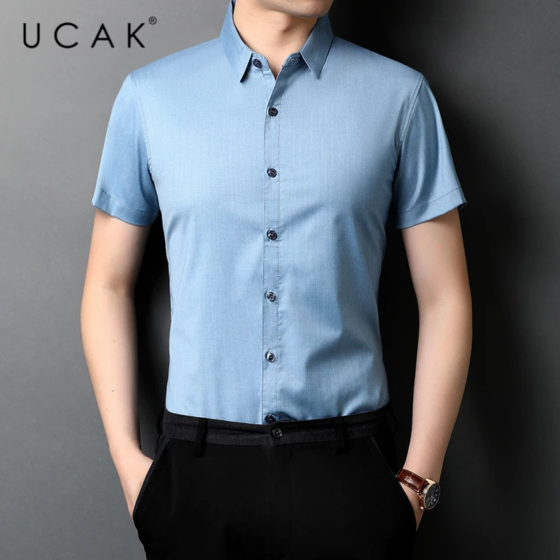 

UCAK Brand Turn-dwon Collar Shirt Clothing Streetwear Tops New Summer Arrival Short Sleeve Solid Color Shirts Men Clothes U6211