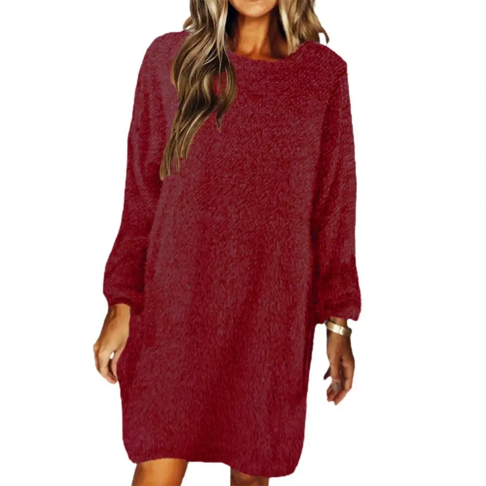 Loose Women Sweater Dress Solid Color Plush Autumn Winter Round Neck Long Sleeve Ladies Warm Mini Dresses
Loose Women Sweater Dress Solid Color Plush Autumn Winter Round Neck Long Sleeve Ladies Warm Mini Dresses