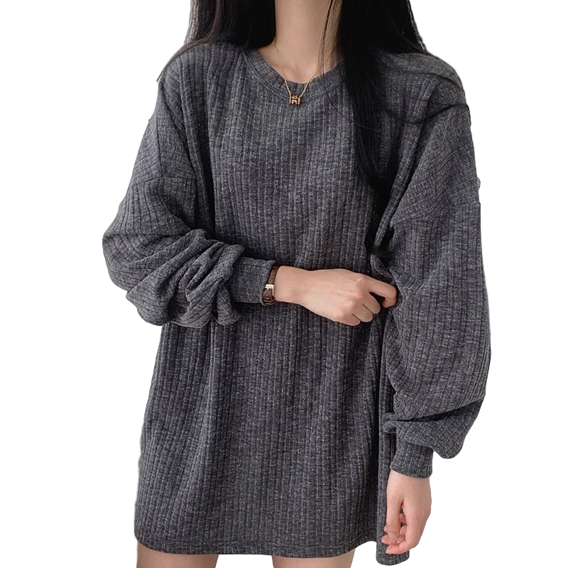 Autumn and Winter Lazy Round Neck Pit Strip Design Loose and Versatile Lantern Sleeve Mid-length Knitted Sweater Women GX1329 
Autumn and Winter Lazy Round Neck Pit Strip Design Loose and Versatile Lantern Sleeve Mid-length Knitted Sweater Women GX1329