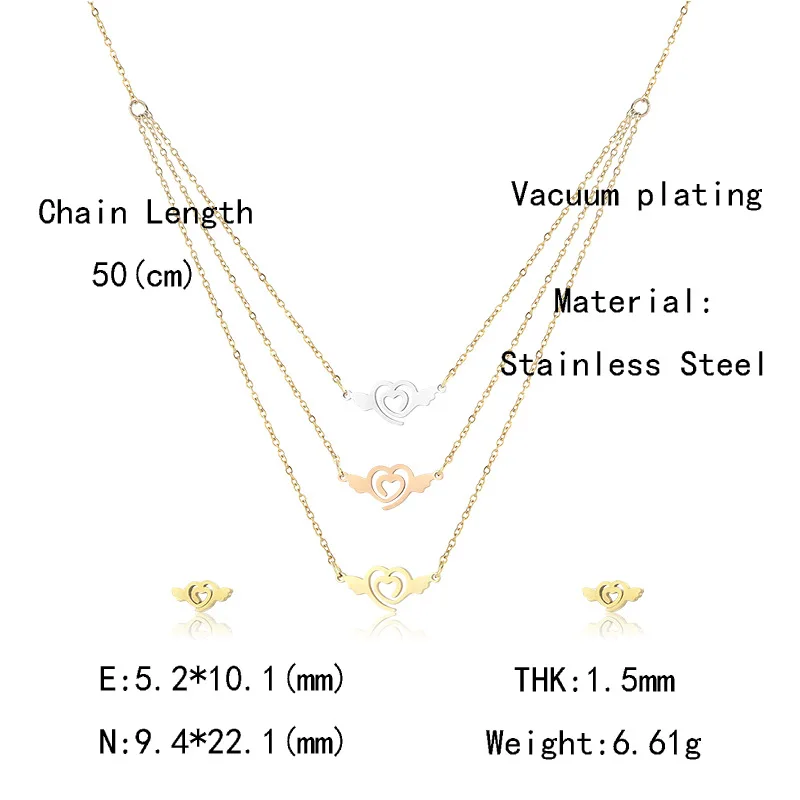 304 Stainless Steel Golden Jewelry Fashion Chain Necklace Wing Love Hear Pendant Earrings Sets Woman's Clothes With Gifts CZ49
304 Stainless Steel Golden Jewelry Fashion Chain Necklace Wing Love Hear Pendant Earrings Sets Woman's Clothes With Gifts CZ49