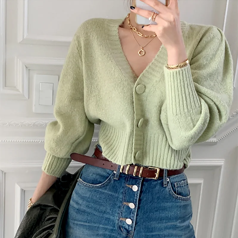 

Croysier Fall Winter Clothes Women Button Up Cropped Cardigan Sweater Long Sleeve V Neck Loose Casual Knitted Cardigans Sweaters