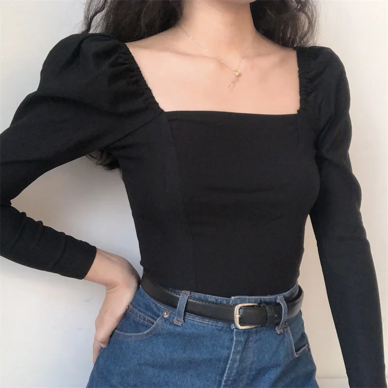 French Bubble Sleeve Long Sleeve Square Neck Top Black Versatile Bottom Shirt Tight T-shirt Female
French Bubble Sleeve Long Sleeve Square Neck Top Black Versatile Bottom Shirt Tight T-shirt Female