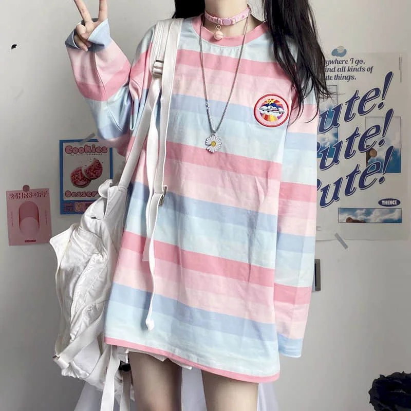Soft Sister Girl Sweet Harajuku Tshirt Long-sleeved T-shirt Female Striped Bottoming Shirt Cartoon Embroidery Student Shirt
Soft Sister Girl Sweet Harajuku Tshirt Long-sleeved T-shirt Female Striped Bottoming Shirt Cartoon Embroidery Student Shirt