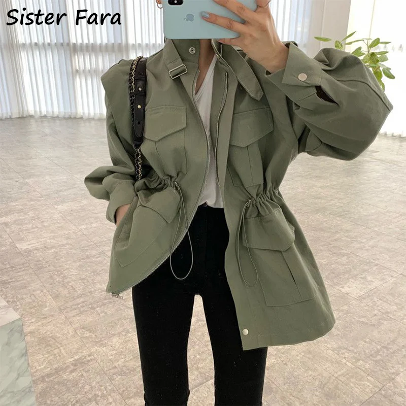 Sister Fara Spring Autumn Long Stand Collar Jackets Coat Women's Multiple Pockets Drawstring Jacket Ladies Casual Jacket Coat
Sister Fara Spring Autumn Long Stand Collar Jackets Coat Women's Multiple Pockets Drawstring Jacket Ladies Casual Jacket Coat