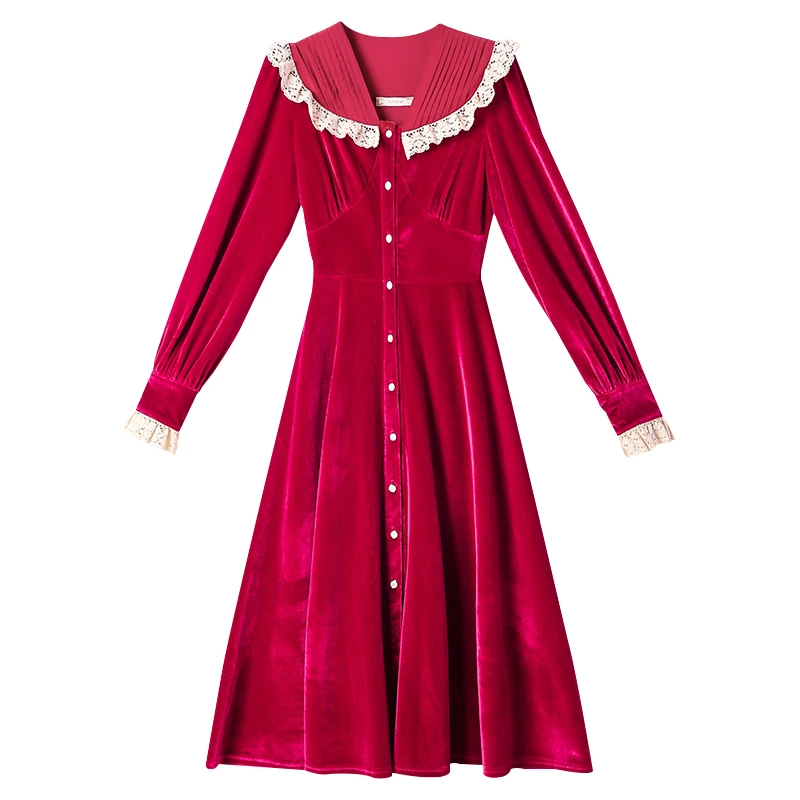 Women Mid-length Dress 2021 Spring New Velvet Dress Female French Retro High Waist Slim Doll Collar Lace Solid Color Long Dress
Women Mid-length Dress 2021 Spring New Velvet Dress Female French Retro High Waist Slim Doll Collar Lace Solid Color Long Dress