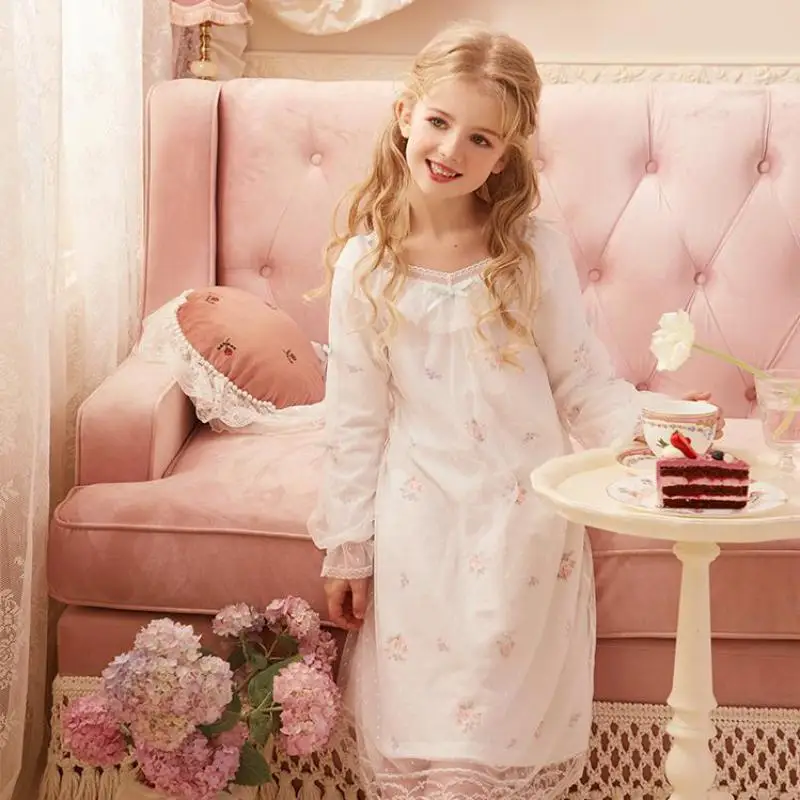 cotton short pajama sets 2019 Spring Children's Girls Lolita Dress Princess Sleepshirts Vintage Nightgowns Baby Nightdress Kids Sleepwear Pajamas Gown elegant pajama sets