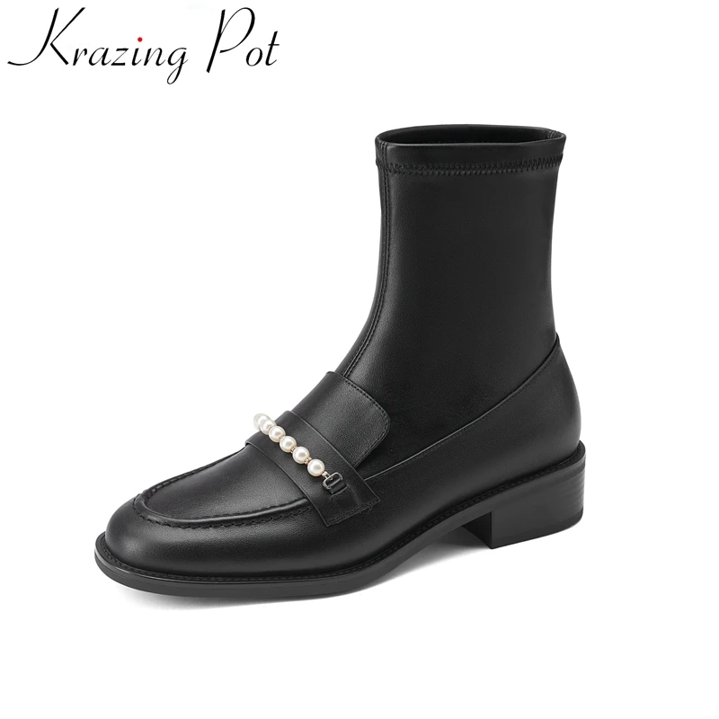 Krazing Pot big size cow leather round toe med heels fashion boots string bead office lady concise party warm ankle boots l1f1
Krazing Pot big size cow leather round toe med heels fashion boots string bead office lady concise party warm ankle boots l1f1