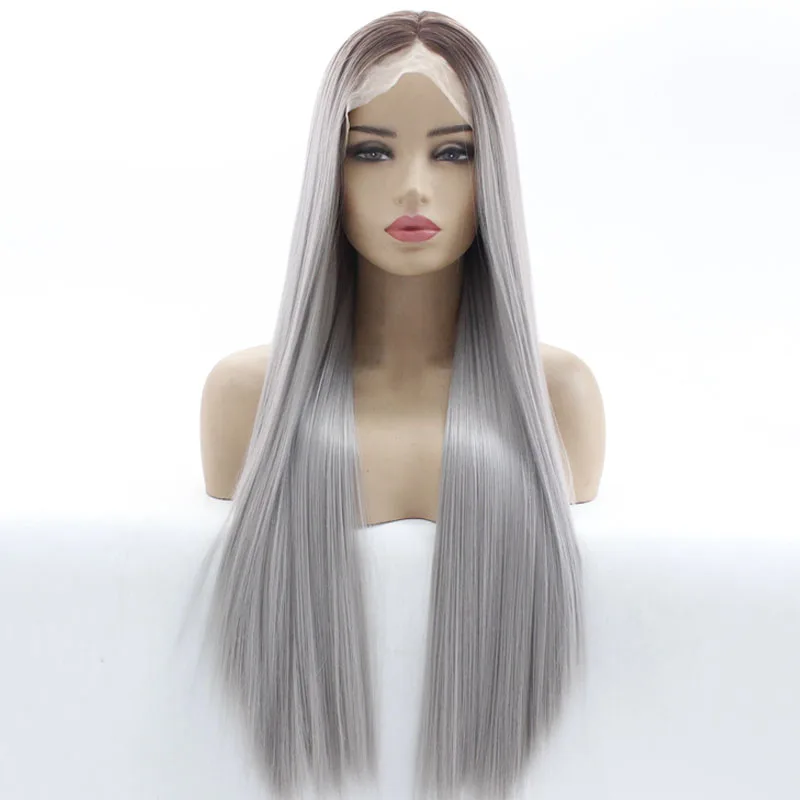 2 Tone Color Ombre Silver Grey Glueless Lace Front Wigs Light Brown Roots Long Natural Straight Heat Resistant Synthetic Hair
2 Tone Color Ombre Silver Grey Glueless Lace Front Wigs Light Brown Roots Long Natural Straight Heat Resistant Synthetic Hair