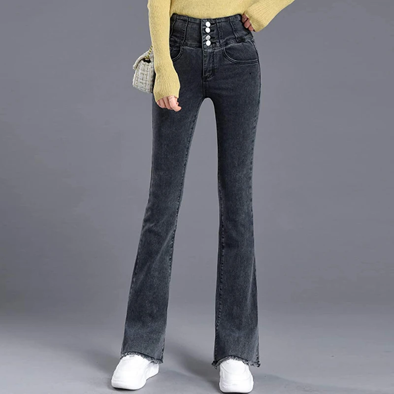 Trendy Women Slim Flared Jeans Elastic Burrs Four Buttons High Waist Solid Color All-match Jeans
Trendy Women Slim Flared Jeans Elastic Burrs Four Buttons High Waist Solid Color All-match Jeans