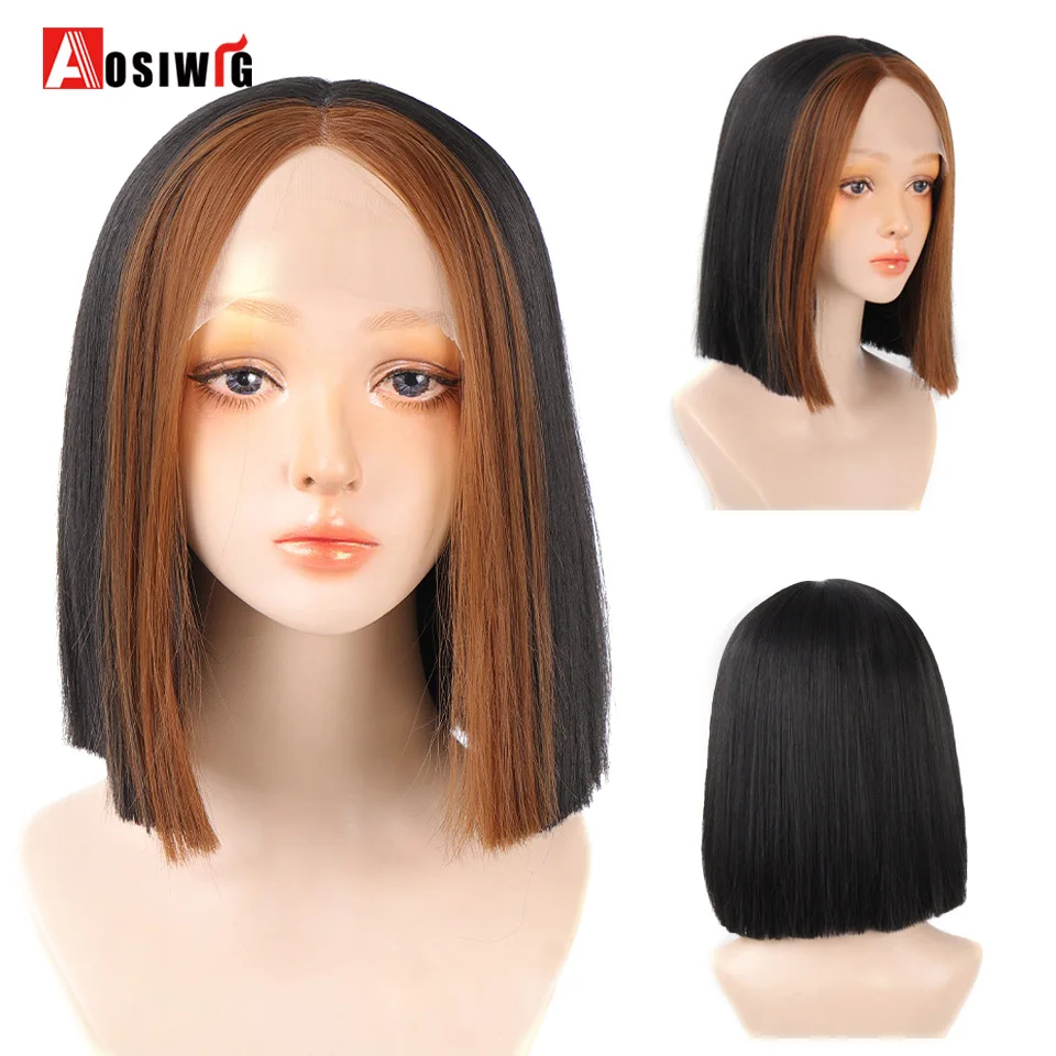 AOSIWIG Short Straight Hair Bob Wig Lady Naturally Synthetic Heat-resistant Closed Lace Party Daily Wear | Шиньоны и парики