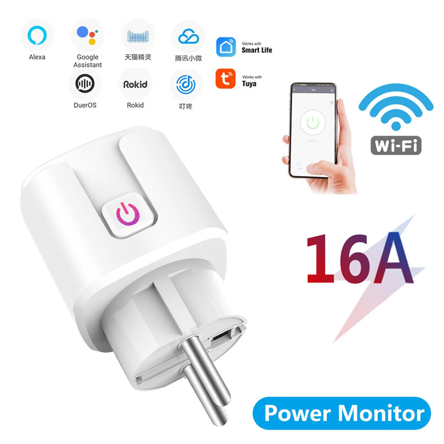 WiFi Smart Plug 16A EU Socket Tuya Smart Life APP Work with Alexa Google Home Assistant Voice Control Power Monitor Timing
WiFi Smart Plug 16A EU Socket Tuya Smart Life APP Work with Alexa Google Home Assistant Voice Control Power Monitor Timing