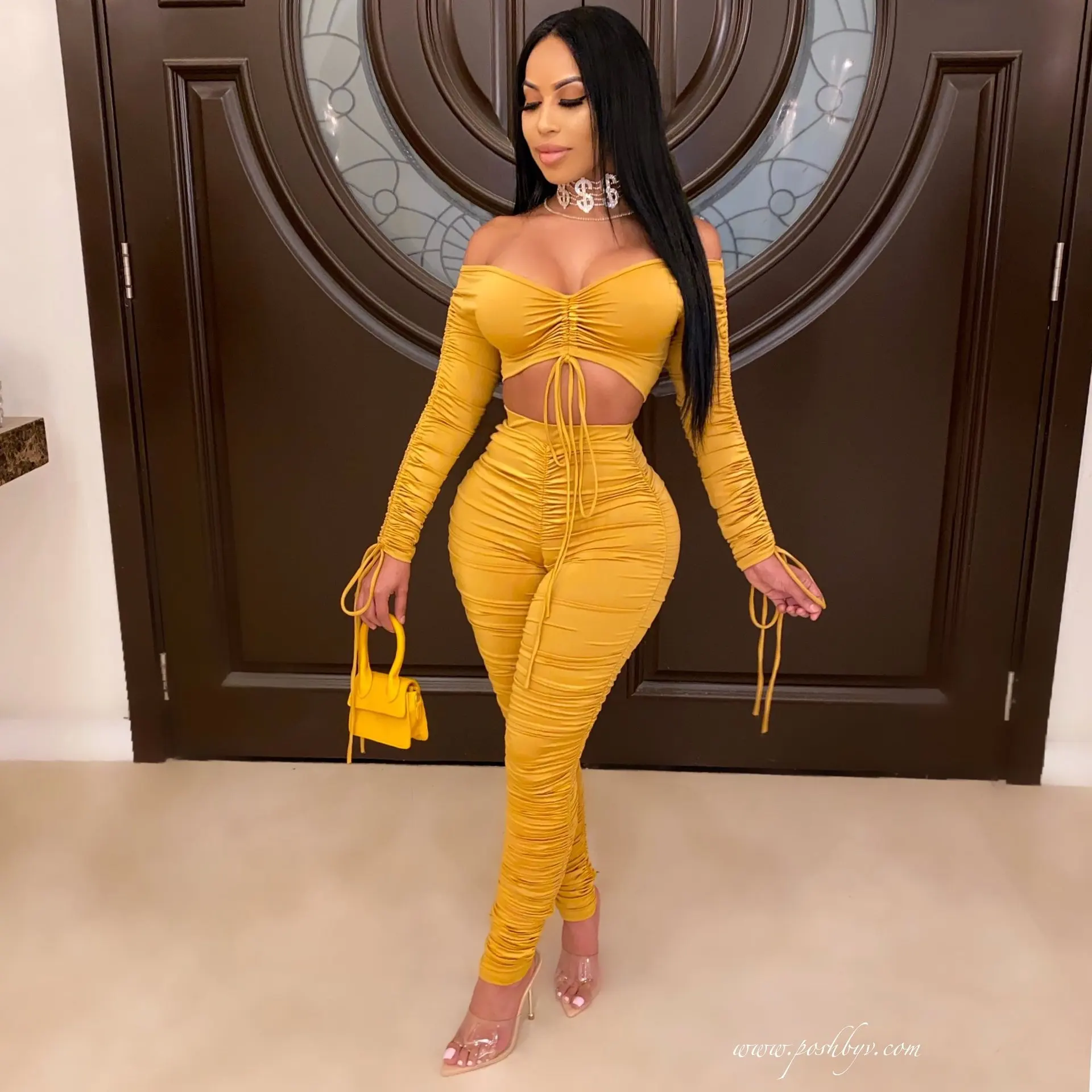 2020 Autumn Latest Solid Two Piece sets Lady Sexy v-neck Lace-up Crop Tops High Waist Skinny Pleated Stacked Pants Clubwear Set
2020 Autumn Latest Solid Two Piece sets Lady Sexy v-neck Lace-up Crop Tops High Waist Skinny Pleated Stacked Pants Clubwear Set