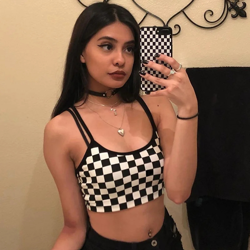 Women Mini Crop Tops Female Black And White Plaid Camisole Fashion Classic Ladies Short Style Vest Sexy Tank Tops Clothes
Women Mini Crop Tops Female Black And White Plaid Camisole Fashion Classic Ladies Short Style Vest Sexy Tank Tops Clothes