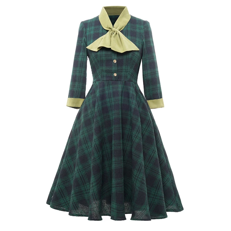 Elegant Ladies Tartan clothing Women 3/4 Sleeve Green Plaid Printed Bow Fashion Party Casual Ladies Vintage A Line dress
Elegant Ladies Tartan clothing Women 3/4 Sleeve Green Plaid Printed Bow Fashion Party Casual Ladies Vintage A Line dress