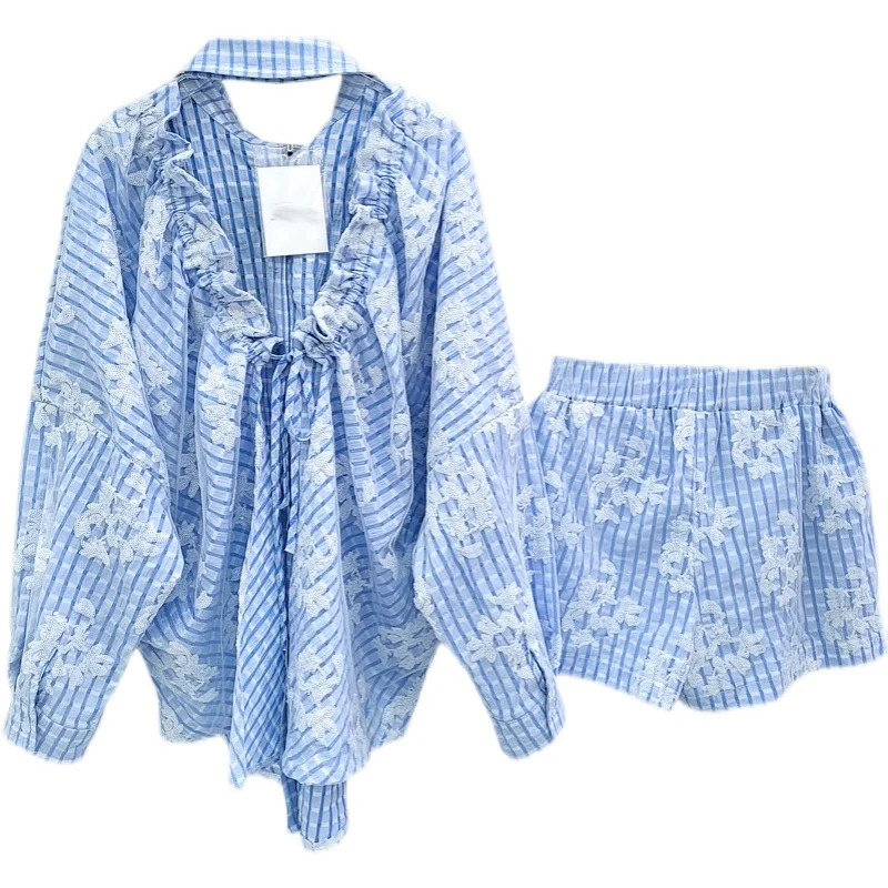 Retro Elegant Sequins Glitter Long Sleeve Backless Shirt Women Sequined Blue Plaid Wide Leg Shorts Lady Two Pieces Short Suit
Retro Elegant Sequins Glitter Long Sleeve Backless Shirt Women Sequined Blue Plaid Wide Leg Shorts Lady Two Pieces Short Suit