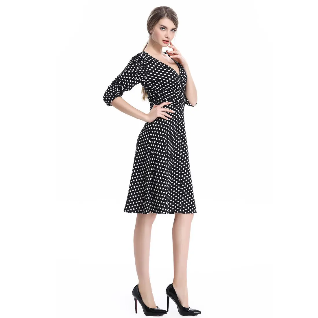 Women Retro Pleated Dresses Audrey Hepburn 50s Draped Vintage Dresses Summer 3/4 Sleeve V-Neck Slim Vestido De Festa
Women Retro Pleated Dresses Audrey Hepburn 50s Draped Vintage Dresses Summer 3/4 Sleeve V-Neck Slim Vestido De Festa
