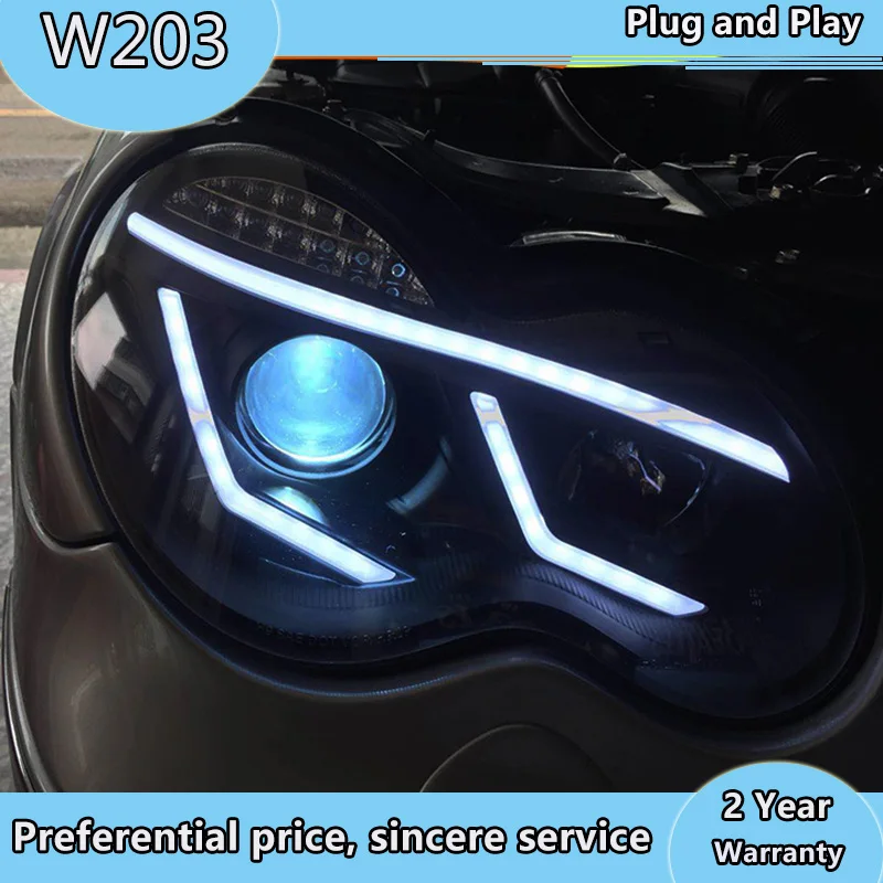 

For Mercedes-Benz 2000 -2007 Year W203 C63 C200 C230 C280 C300 LED Angel Eyes LED Head Lights Front Lamp With DRL Daytime