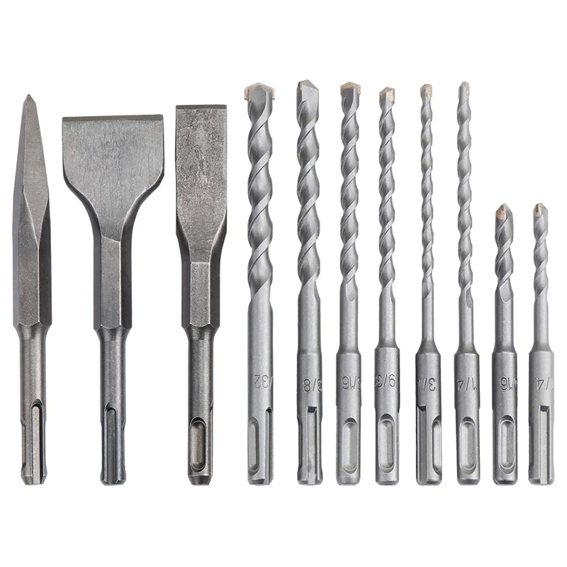 

11PCS SDS Plus Drill and Chisel Set, SDS-Plus Rotary Hammer Drill Bit Set, Chisel Set,Carbide-Tipped Masonry Bit Set