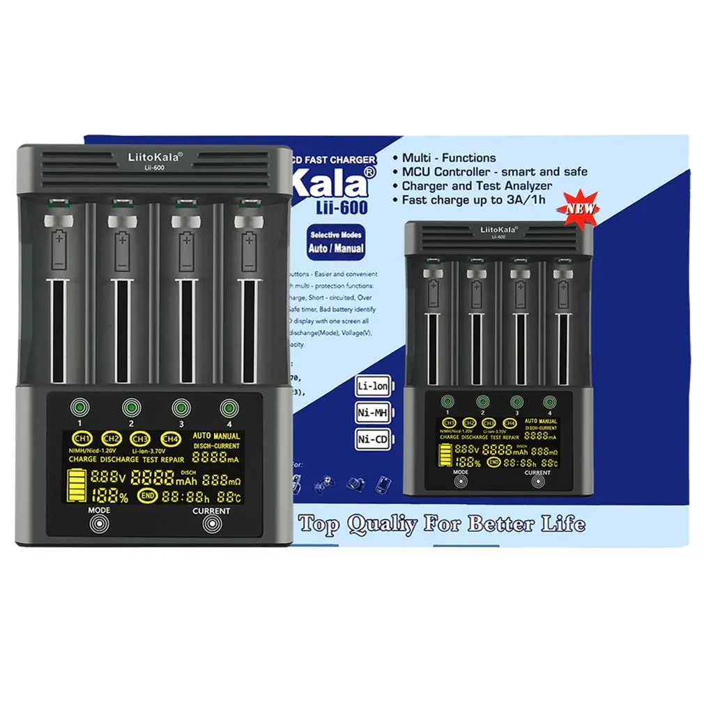 Lii-600 Battery Charger For Li-ion 3.7V and NiMH 1.2V battery Suitable for 18650 26650x 21700 26700 AA AAA And other
Lii-600 Battery Charger For Li-ion 3.7V and NiMH 1.2V battery Suitable for 18650 26650x 21700 26700 AA AAA And other