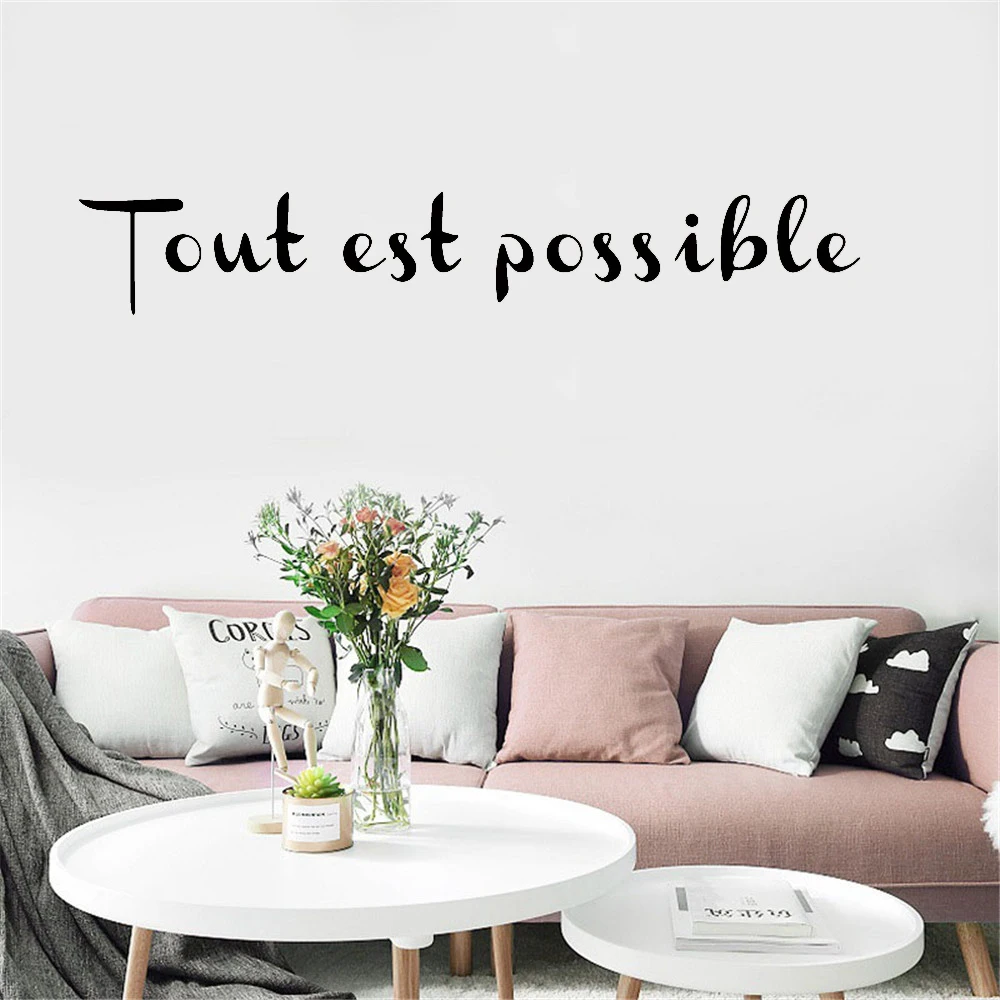 

French Wall Decals For Tout est possible Inspirational Quotes Waterproof Wall Stickers For Office Teen Room Art Decor