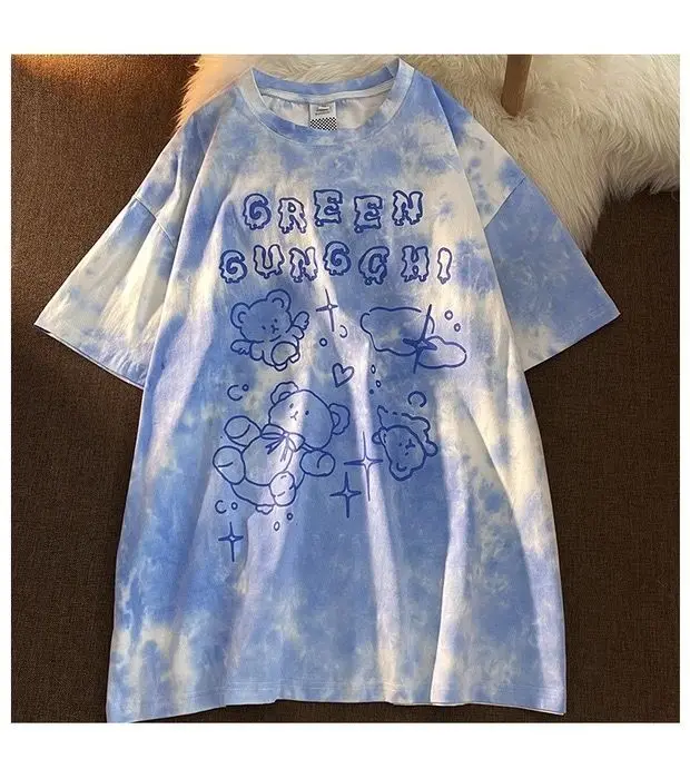Summer Women's Cute Tie Dye Short Sleeve T-shirt Rainbow Kawaii Bear Ice Cream Print Tops Harajuku Girl's Tees 
Summer Women's Cute Tie Dye Short Sleeve T-shirt Rainbow Kawaii Bear Ice Cream Print Tops Harajuku Girl's Tees