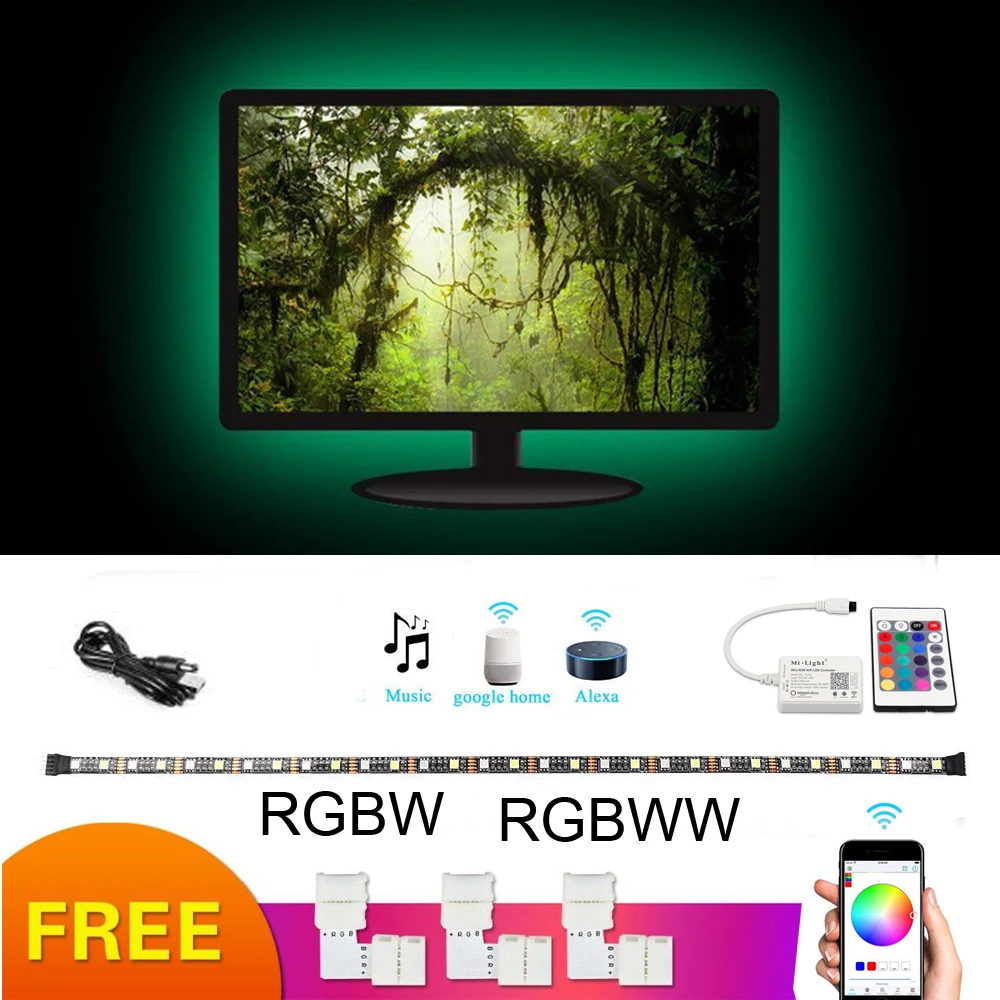 DC 5В/RGBW/RGB + WW: Светодиодная лента RGB белый Wifi смарт-приложение Alexa Google IP20/IP65 гибкие