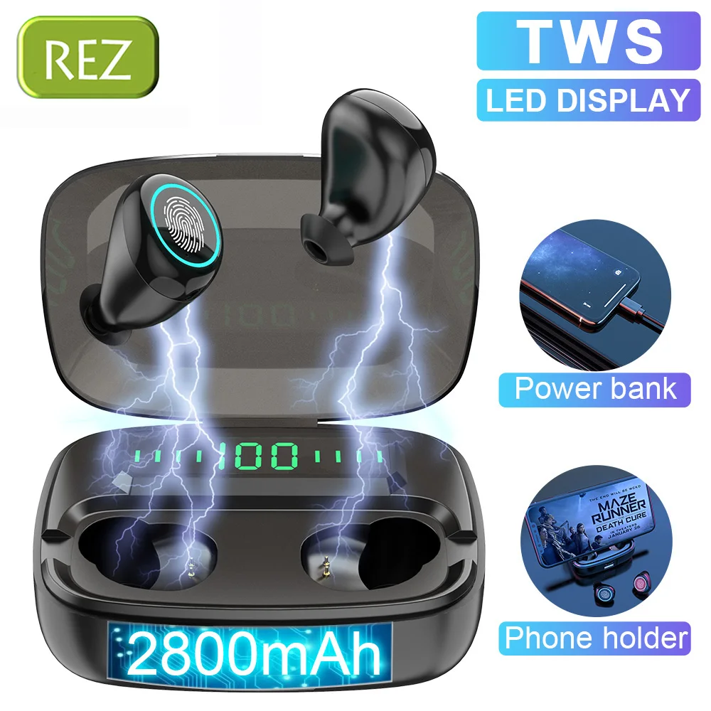 Беспроводные наушники REZ W5 TWS Bluetooth 5 0 стерео бас светодиодный для телефона