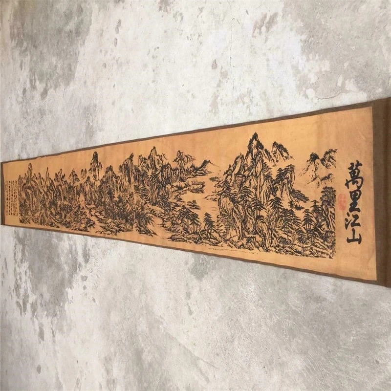 Китайская старая фотобумага длинный свиток Картина Рисунок река и горы Wanli
Китайская старая фотобумага длинный свиток Картина Рисунок река и горы Wanli