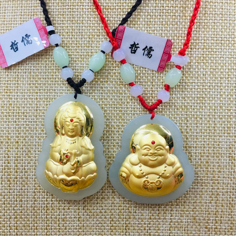 Send A-level certificate Large section of natural Hetian jade inlaid 24K gold Buddha Guanyin pendant with hand-woven necklace
Send A-level certificate Large section of natural Hetian jade inlaid 24K gold Buddha Guanyin pendant with hand-woven necklace