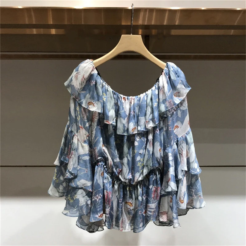 High Quality 2019 New Women Fashion Sexy Print Slash Neck Stitch Ruffles Chiffon Blouses
High Quality 2019 New Women Fashion Sexy Print Slash Neck Stitch Ruffles Chiffon Blouses