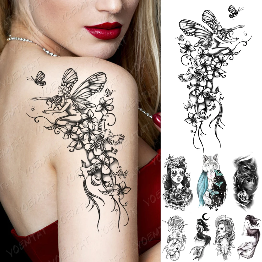 Фото Водостойкая временная татуировка наклейка бабочка Лилия Фея Птица татуировки