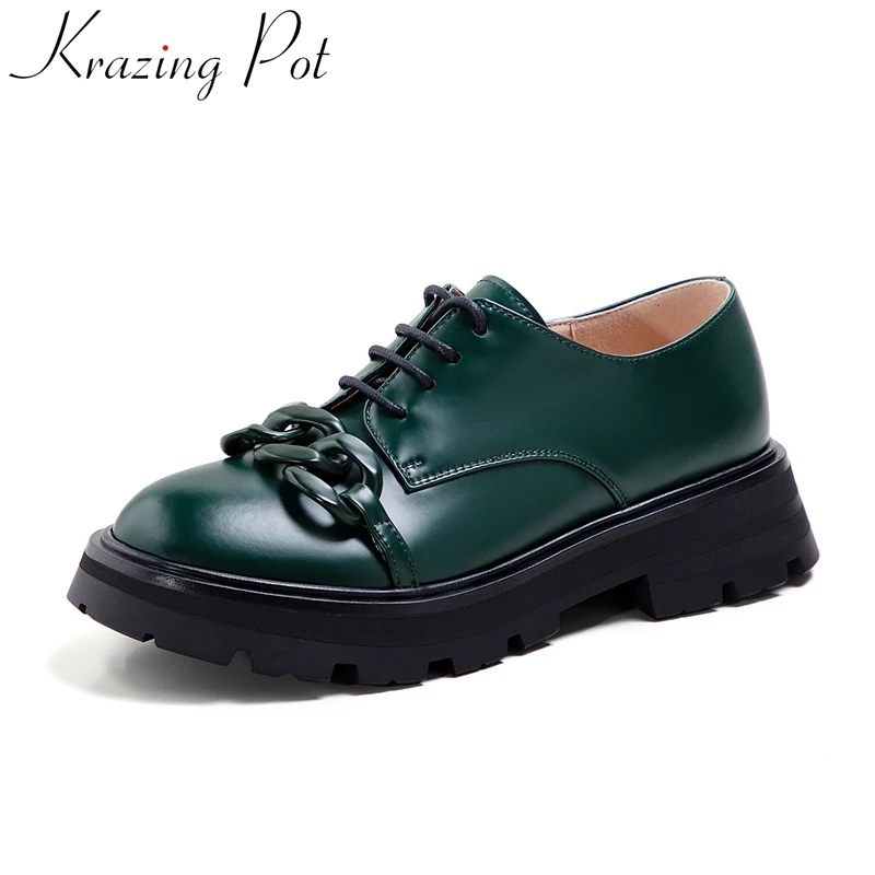 Krazing Pot cow leather round toe med heels lace up casual autumn shoes chain loafers platform classics office lady women pumps
Krazing Pot cow leather round toe med heels lace up casual autumn shoes chain loafers platform classics office lady women pumps